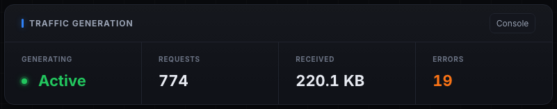 Traffic generation status on the dashboard