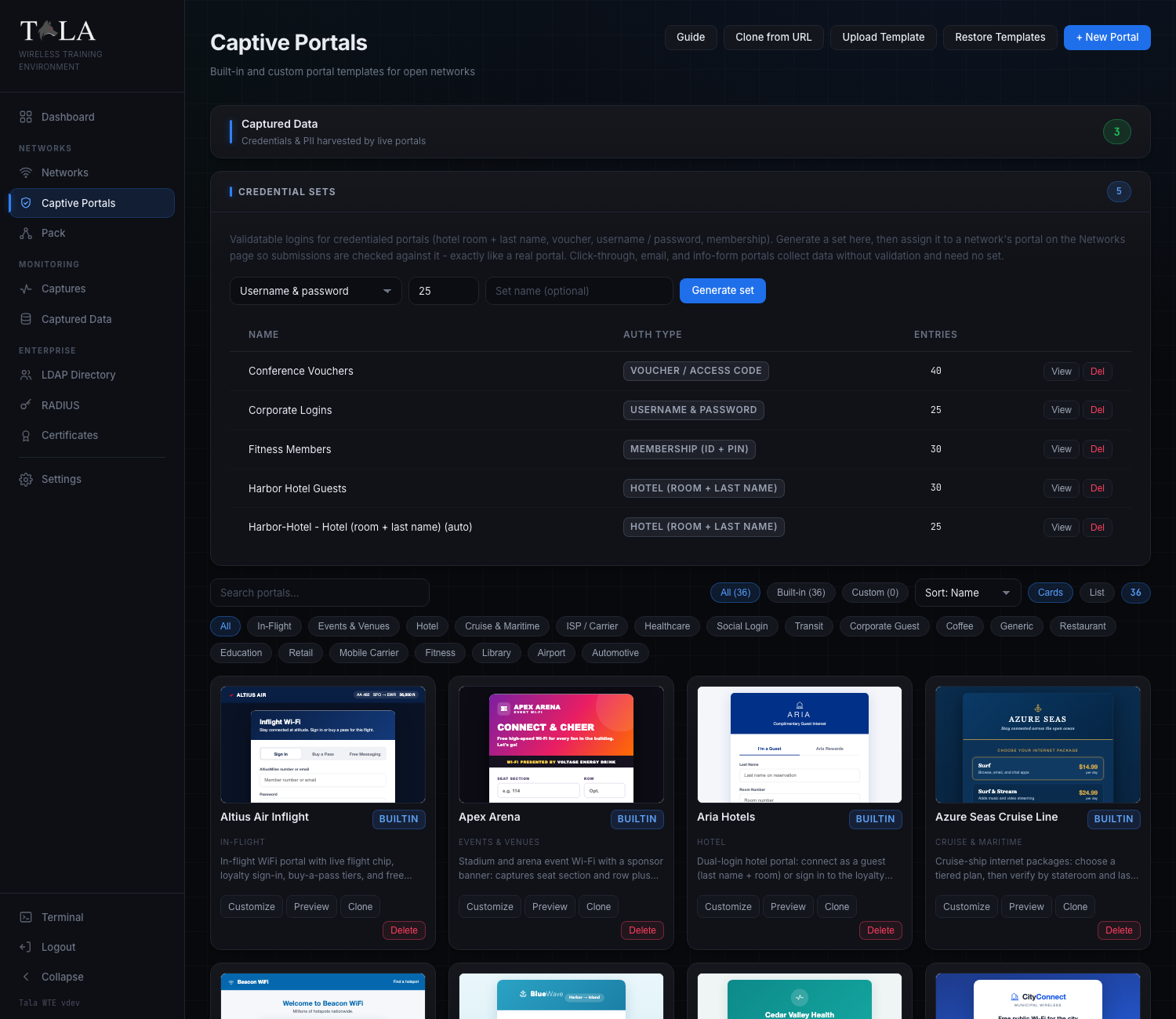 The portal gallery in card view with source chips, search, sort, and category filters