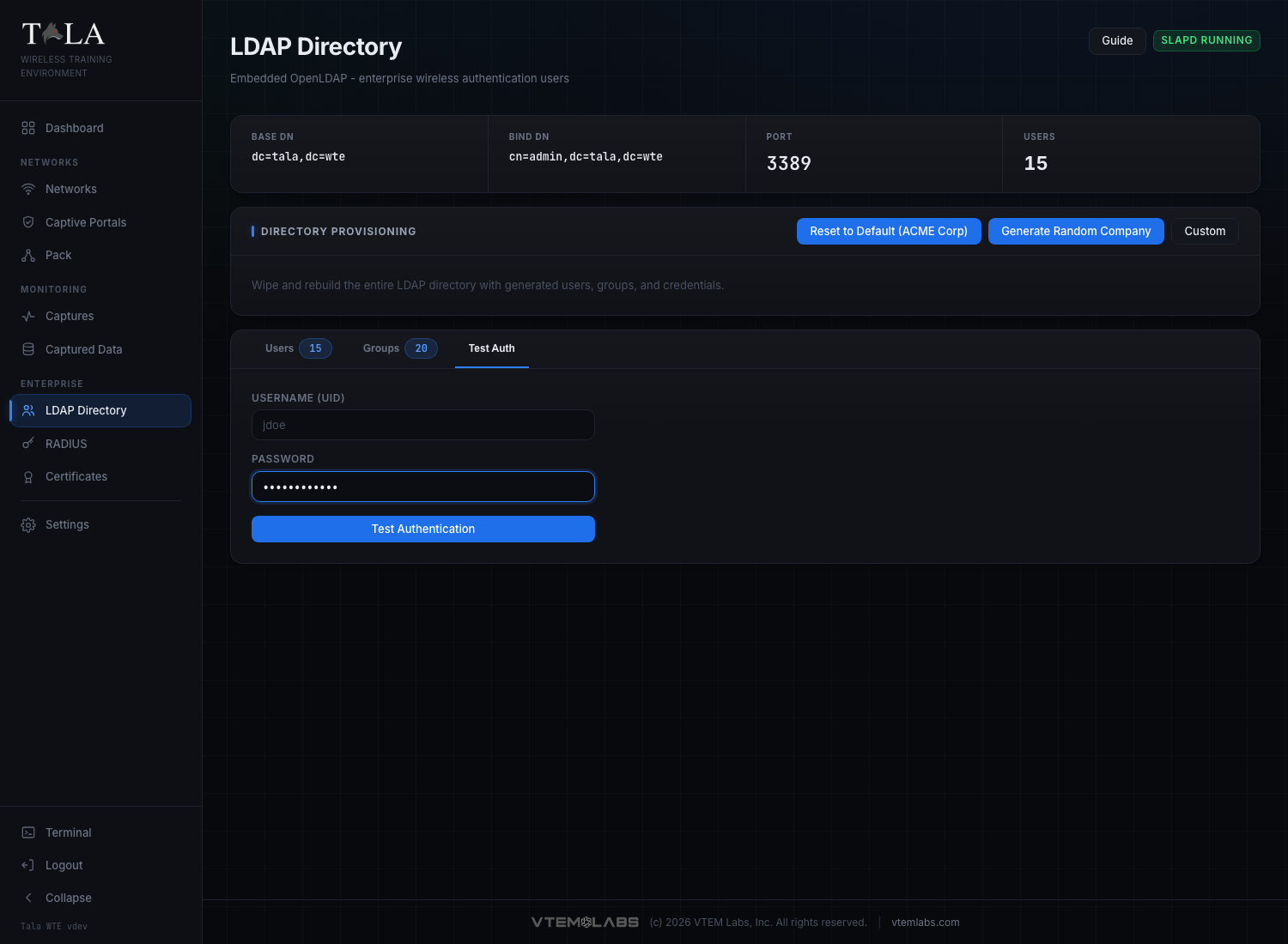 The Test Auth tab
